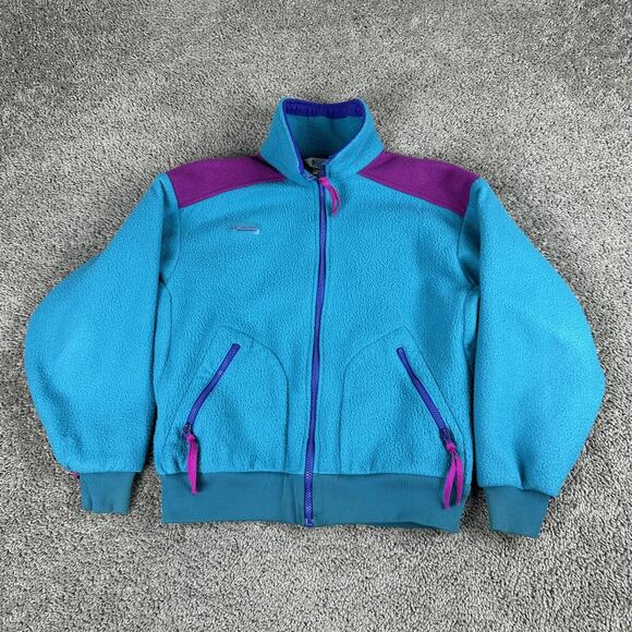 VINTAGE Columbia Fleece Jacket Womens Medium Teal Purple Full Zip Made USA 90sf - Picture 1 of 10